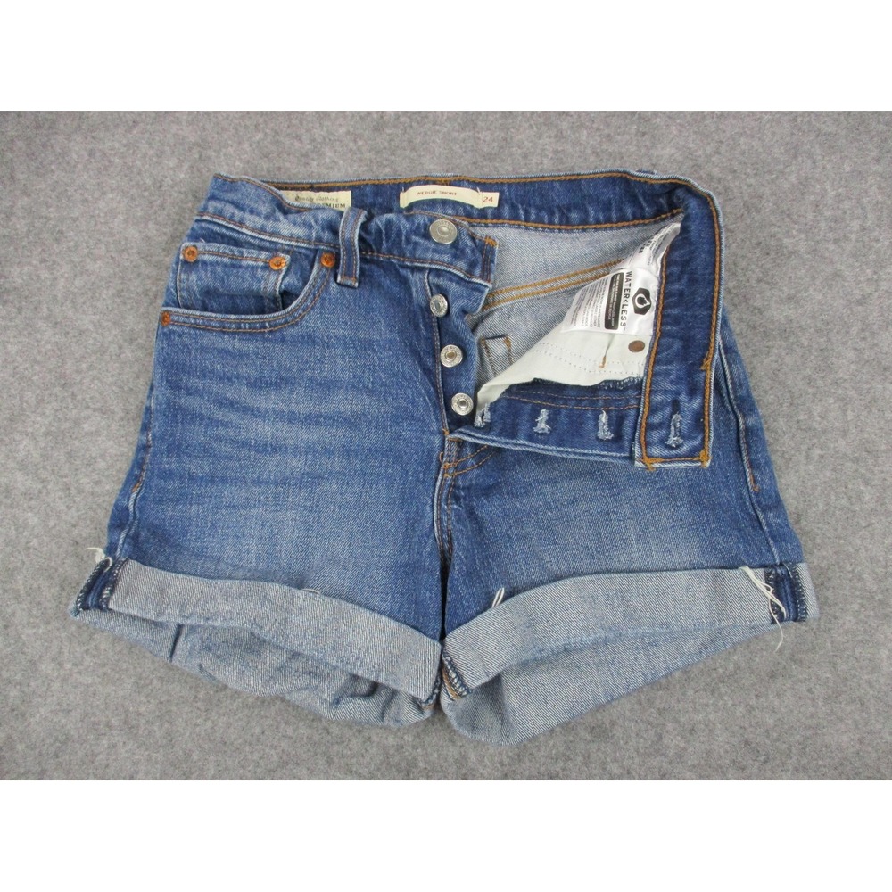 Levis Shorts Women 24 Blue Denim Wedgie Short Cuffed Button Fly Premium Big E